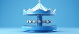 Minimalist illustration of a blue carousel icon on a blue background at an amusement park for children s entertainment and recreation