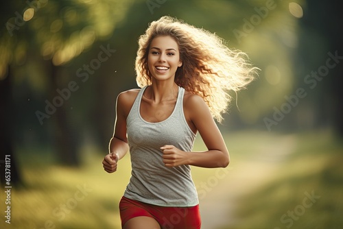 Vibrant concept of a joyful woman jogging in the great outdoors