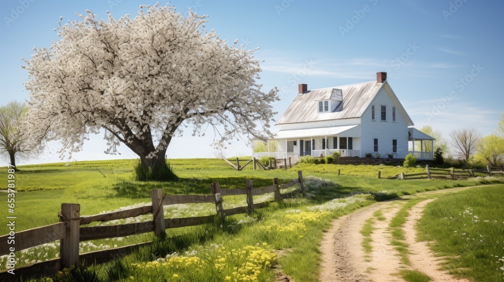 Obraz premium Rustic Countryside Farmhouse in Springtime