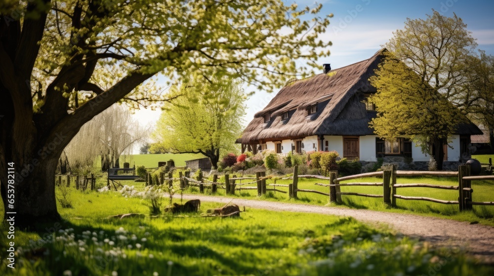 Rustic Countryside Farmhouse in Springtime