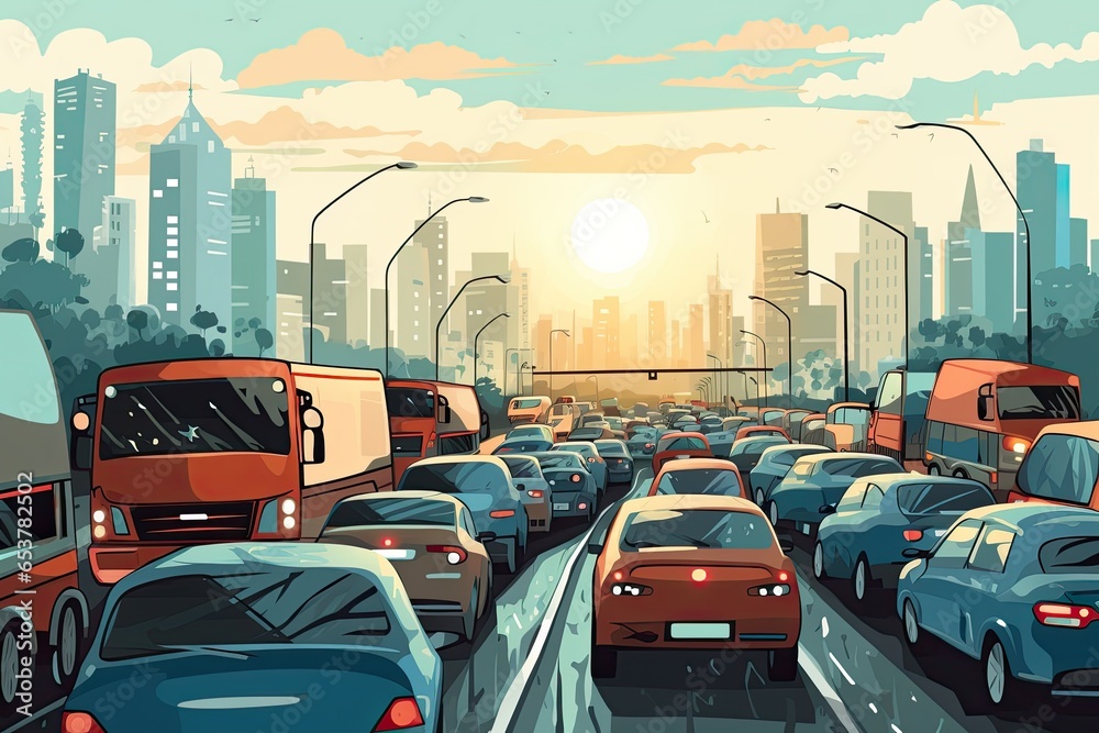traffic jam on the highway illustration
