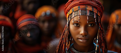 Samburu people in Kenya, showcasing their colorful clothing, intricate beadwork,Generated with AI photo