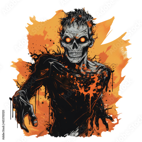 T-shirt or poster design with zombie Halloween theme on transparent