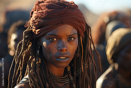 The Himba People of Namibia - Known for their ochre-covered bodies.Generated with AI photo