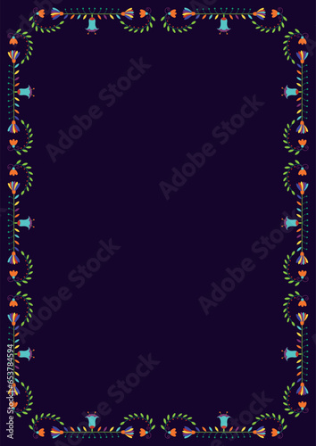 Wallpaper Mural Folk embroidery frame. Design template for fiesta invitation, wedding and birthday invitation card, greeting card, restaurant menu. Mexican Otomi Tenango embroidery style. Size A4 border. Vector Torontodigital.ca