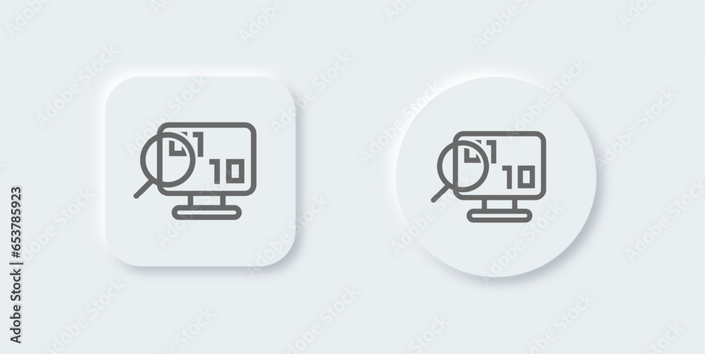 Binary line icon in neomorphic design style. Programming signs vector illustration. Binary line icon in neomorphic design style. Programming signs vector illustration.