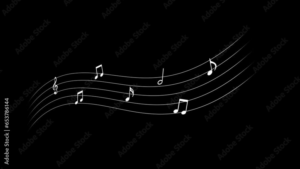 White music note curve moves, alpha channel