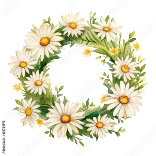 watercolor daisy wreath on white background
