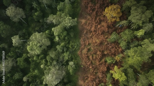 Deforestation aerial photo. destroyed to make way for oil palm plantations