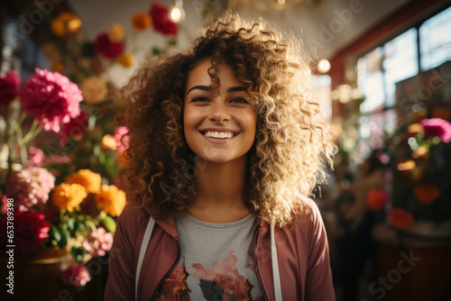 Portrait of a beautiful teenage girl smile and be happy Looking at the camera against the morning sun