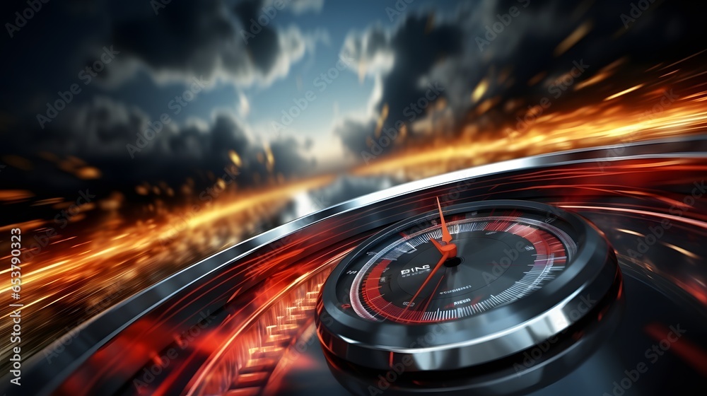 Speedometer scoring high speed in a fast motion blur racetrack