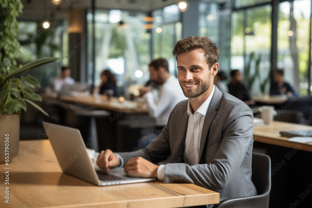 businessman working on the table in the restaurant