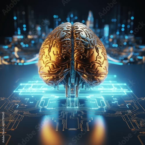 Artificial intelligence digital technology future brain on computer motherboard. Binary data. Artificial intelligence brain. Futuristic innovation technology in science concept.