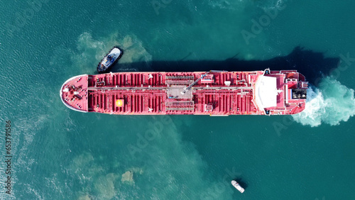 Aerial view of Freighter Ship at harbor. Container ship. Fortaleza Brazil. Freight Ship. Maritime Transport. © ByDroneVideos