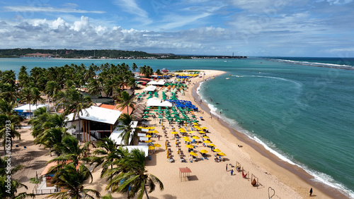 Gunga Beach tropical tourism landmark at Maceio Alagoas Brazil. Landmark beach at Northeast Brazil. Tropical travel. Travel destination.