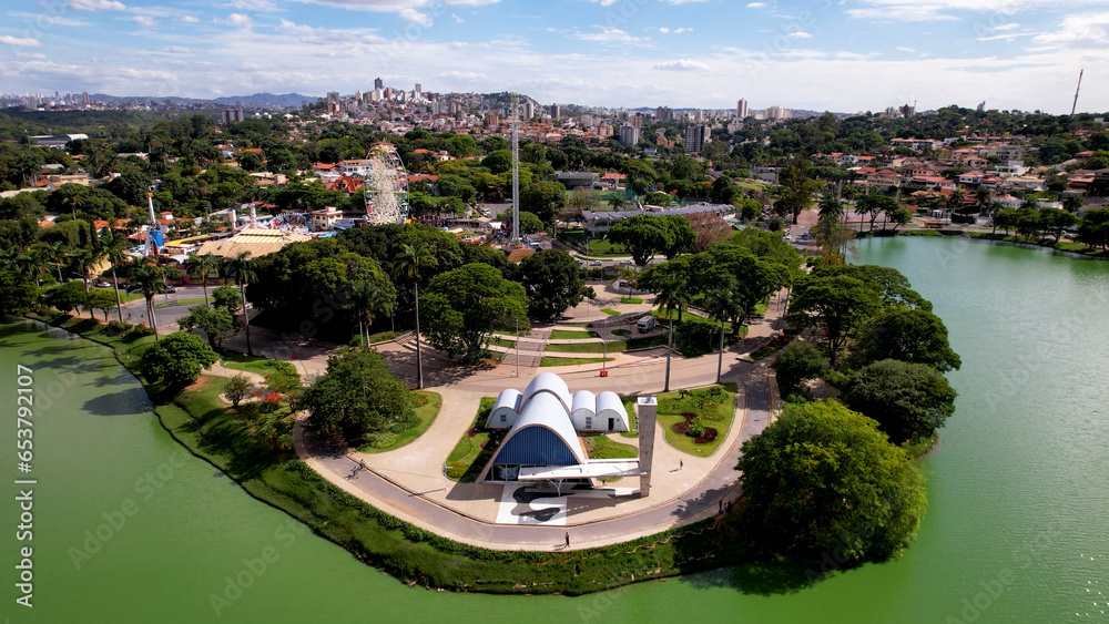 Belo Horizonte Minas Gerais Brazil. Aerial view of landmark at historic centre of downtown city. Tourism postcard. Travel destination. Vacation travel. - obrazy, fototapety, plakaty 