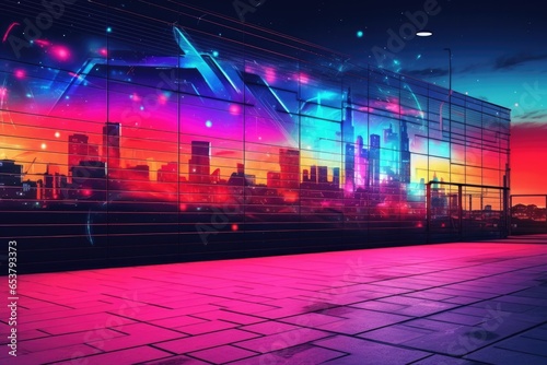 Modern night city with colorful 3D graffiti in street, illustration. Generative Ai.