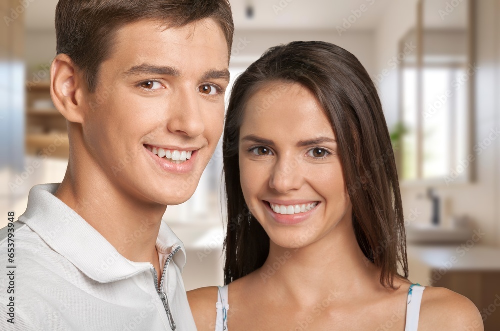 Young happy couple hugging at home, AI generated image Young happy couple hugging at home, AI generated image