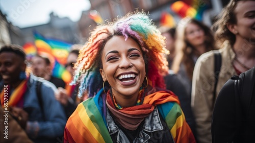 Portraits of very happy members of the LGBTQI+ community standing together to celebrate pride, love and diversity - created with Generative AI technology © AI Visual Vault