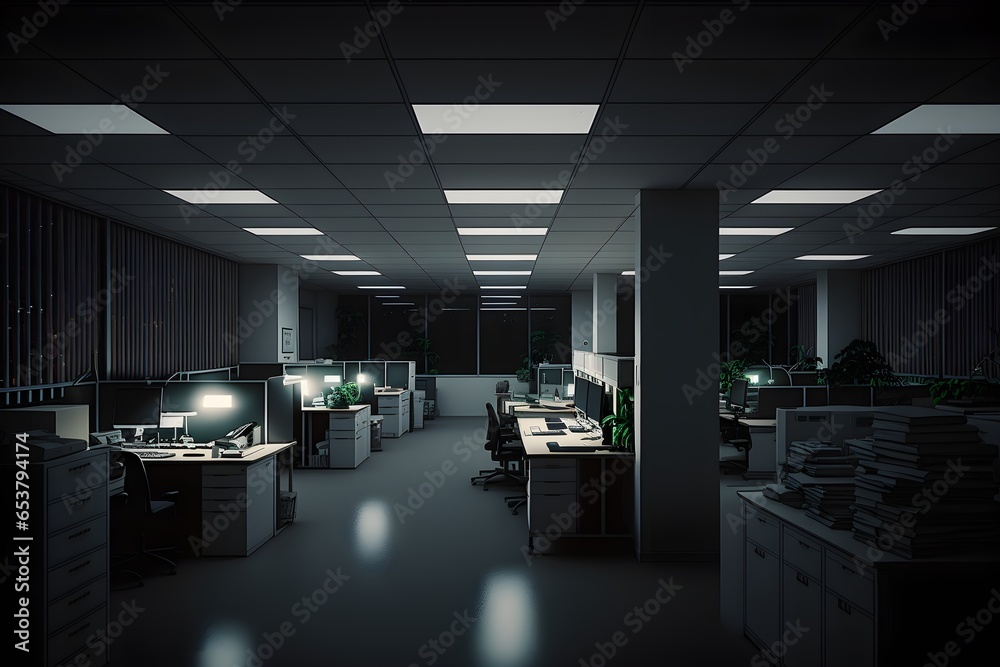 nobody in the dark high technology office little light  - obrazy, fototapety, plakaty 