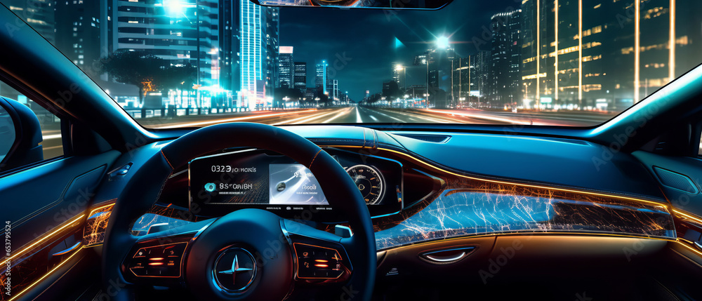 digital screen lighting of high technology self driving speedometer online on cockpit .