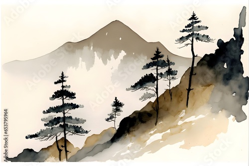 watercolor pales tons japanese mountains japanese landscapes minimalist 