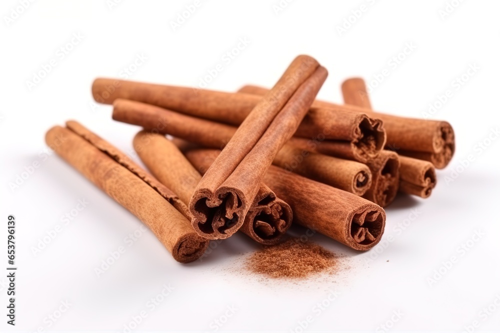 Pile of cinnamon sticks close up isolated on white background Pile of cinnamon sticks close up isolated on white background