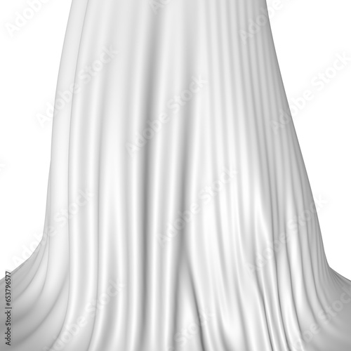 Hanging snow-white fabric with folds isolated on a transparent background in PNG format. 3B render. Suitable for Halloween design.