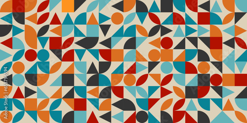 Wallpaper Mural Abstract vector geometric pattern design in Bauhaus style. Popular abstract background vector red blue yellow colors. Art shapes circles and squares. Graphic design backdrop. Complex composition. Torontodigital.ca