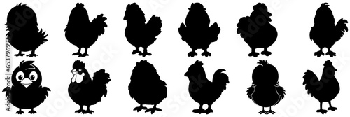 Chicken farm animals silhouettes set, large pack of vector silhouette design, isolated white background