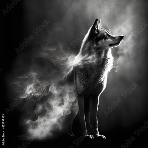 black white wolf smoke effects fog high resolution lumen reflections lumen render dark light designsuper detalied ar 32  photo