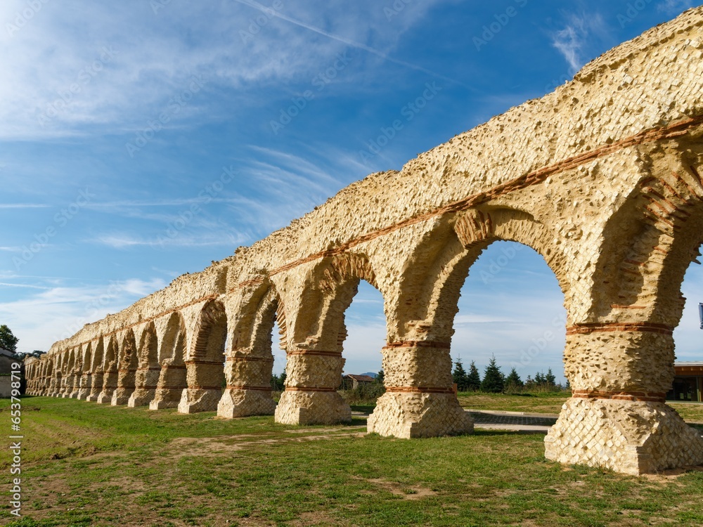 View of the arches of the roman aqueduct in Plat de l'Air site, Chaponost, France