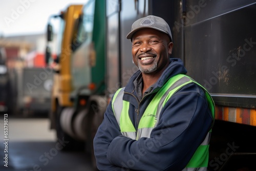 Black man sanitation worker smile happy face portrait