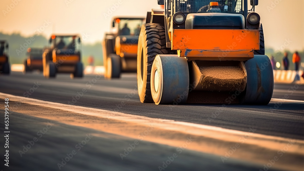 Asphalt Rool Work Asphalt, Road rollers working on the new road construction site. Stock ...