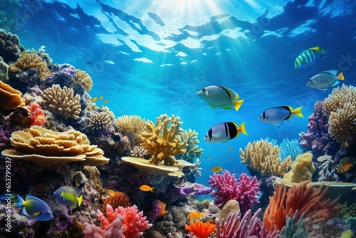Coral Reef, underwater landscape, ocean and fishes