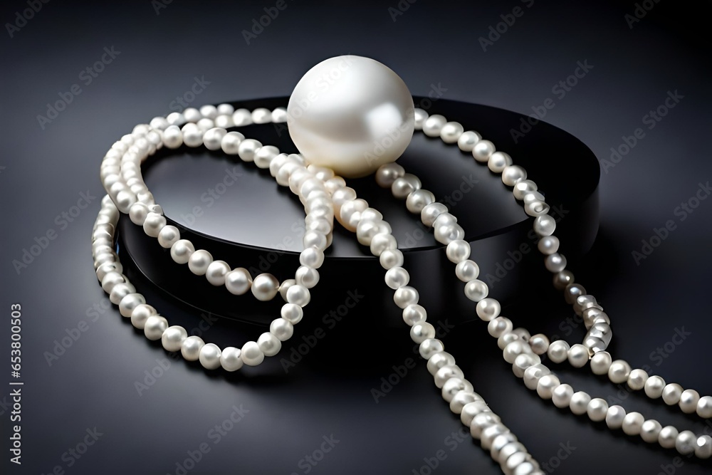 pearl necklace on black background