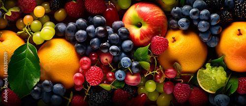 Colorful and Vibrant Close-Up of Various Fruits, Generative AI