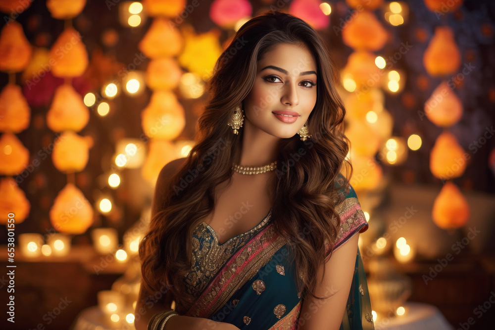 Beautiful Indian woman dressing up for Diwali festival