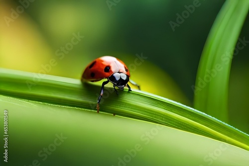 lady bug on the green leaves 
