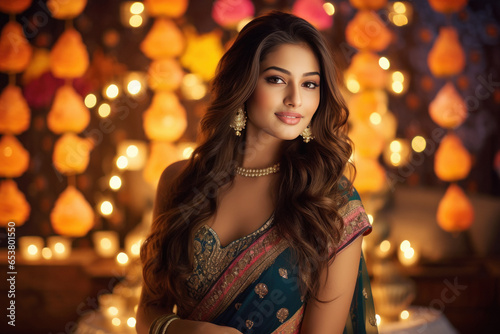 Beautiful Indian woman dressing up for Diwali festival © PRASANNAPIX