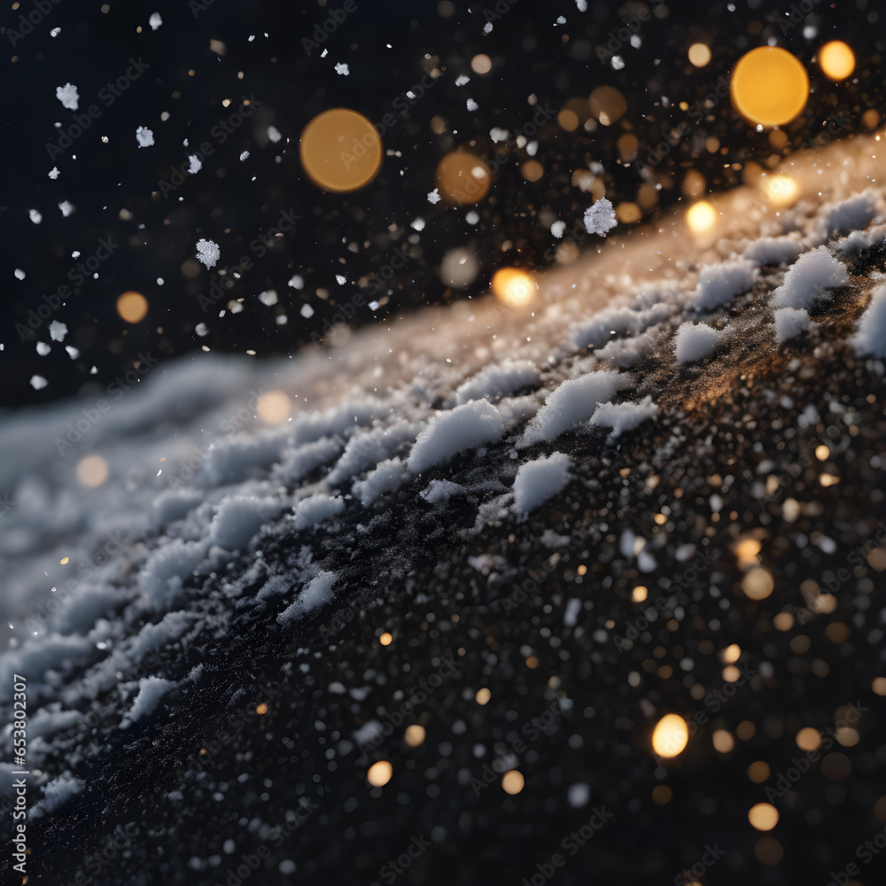 Snow covering the ground in a beautiful macro