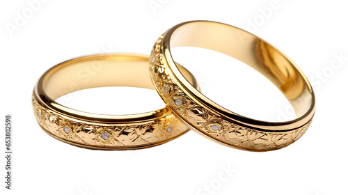 Two Golden Wedding Rings. Isolated on Transparent background.