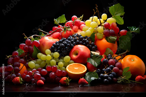 Fruits showcase on black background food photography