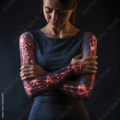 woman suffering from chronic joint pain, realistic photo
