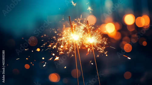 Night holiday sparkling firework party render