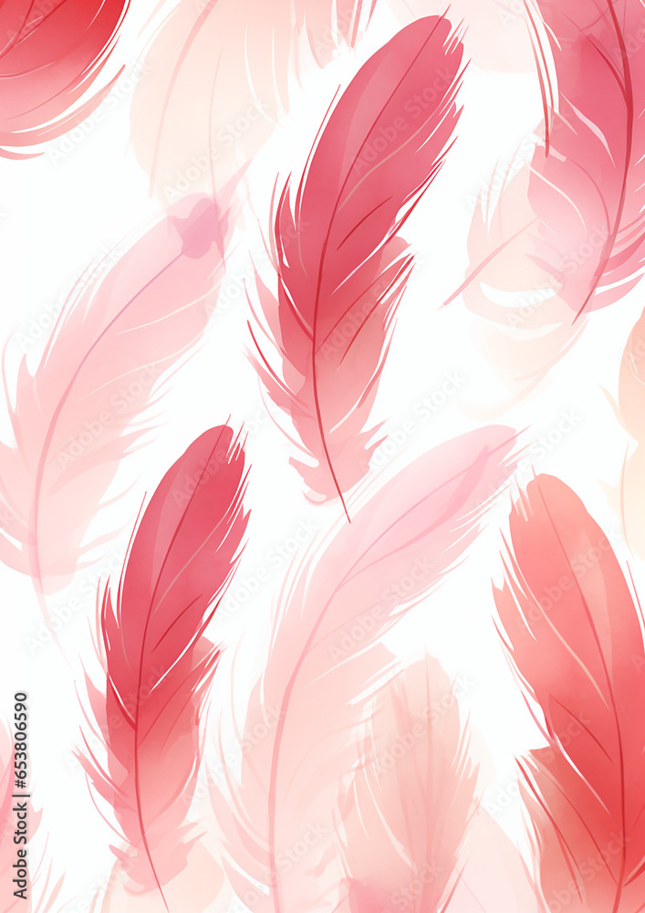 Pink watercolor feather pattern illustration created with Generative Ai Pink watercolor feather pattern illustration created with Generative Ai