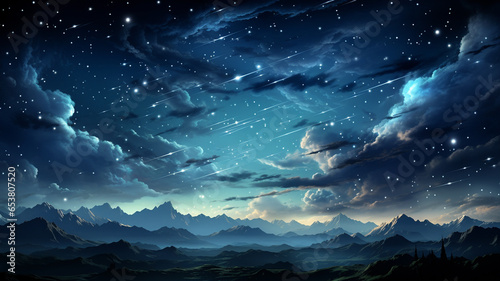 beautiful night sky with stars, clouds and moon.