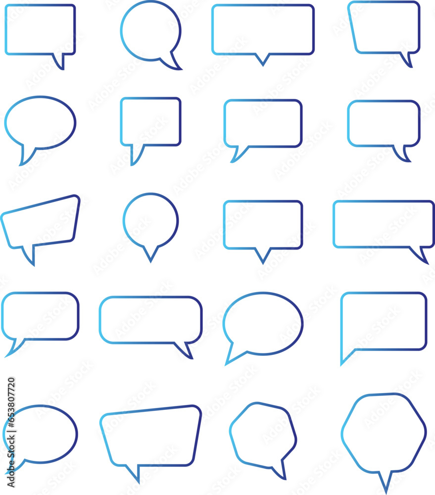 Speech bubbles thin line icons set. Speech, bubble, talk, chat, message, balloon and communication. Vector design.