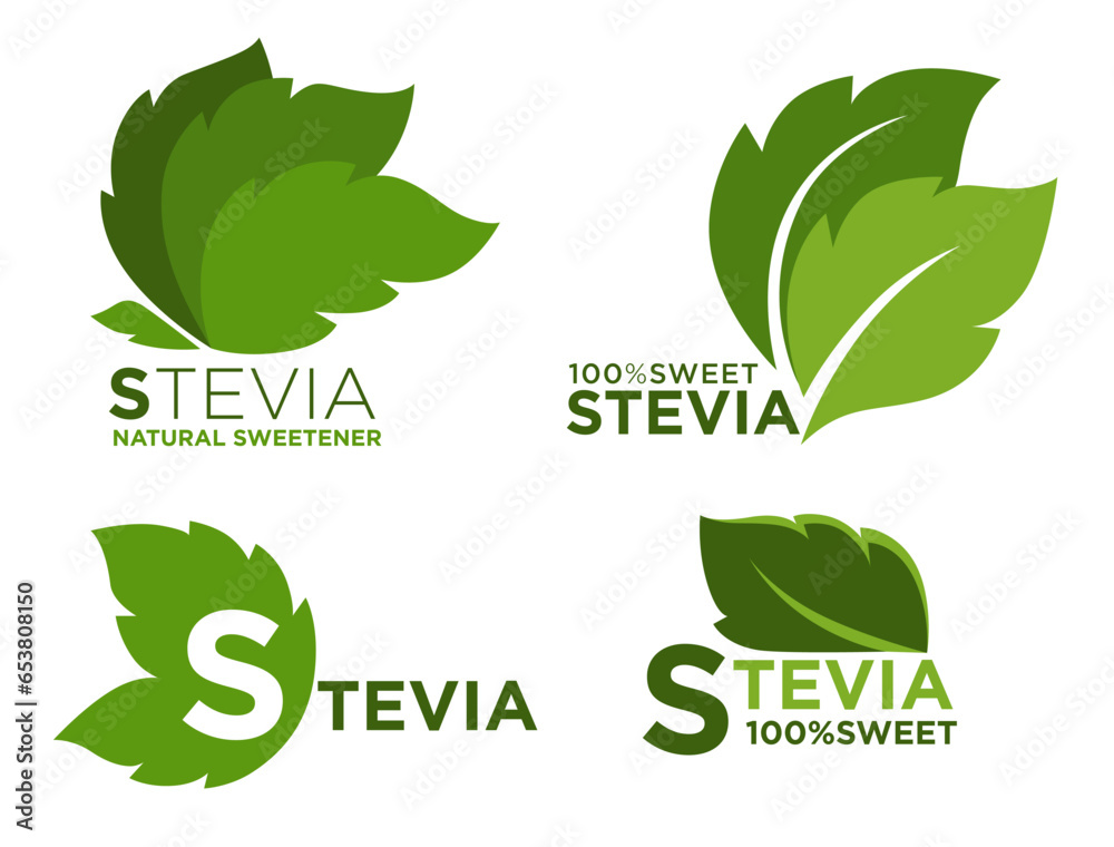Sweet and natural sweetener, stevia leaves label Sweet and natural sweetener, stevia leaves label