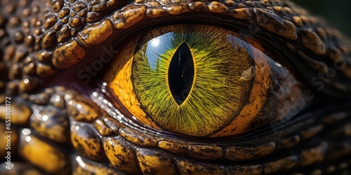 Closeup Shot of a Reptile Eye  Offering a Detailed and Fascinating View of the Unique Textures and Patterns in the Ocular Structure